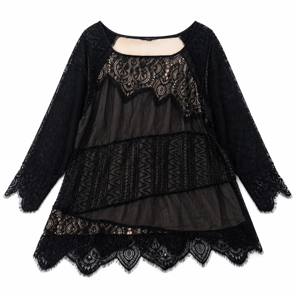 Lane Bryant Top Womens 22/24 Black Lace Layered Boho Whimsigoth Romantic Plus